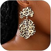 Leopard Print Earrings for Women Brown Geometric Teardrop Drop Dangle Earring Vintage Irregular Statement cheetah print leopard jewelry