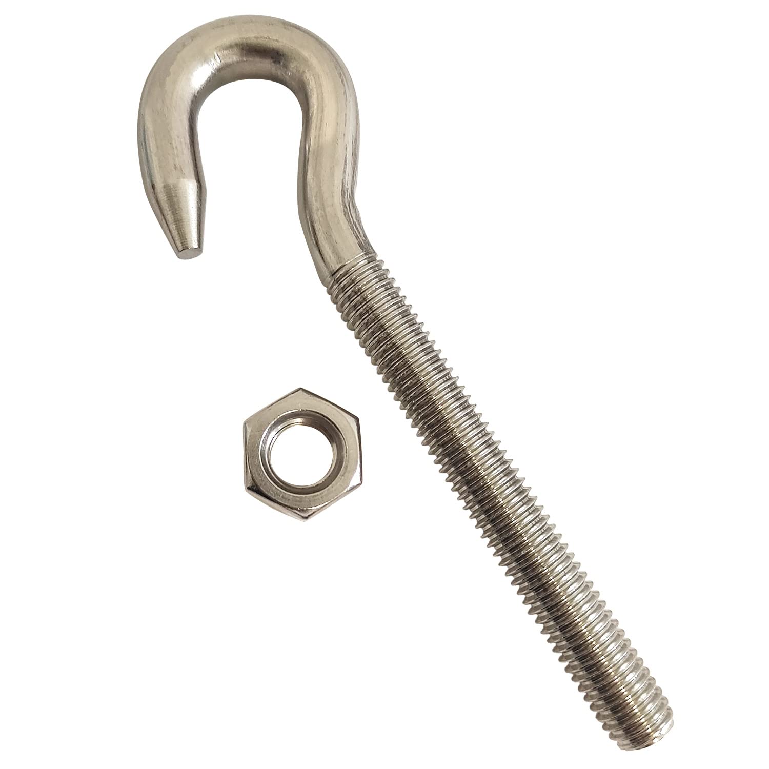 KShun Heavy Duty M8 Hook Bolt Kit - 4 Sets with Nuts - 304 Stainless Steel (A2-70) - 250kg Load Capacity - 93mm Length - for Garden Fence, Structural Hanging & Outdoor Projects