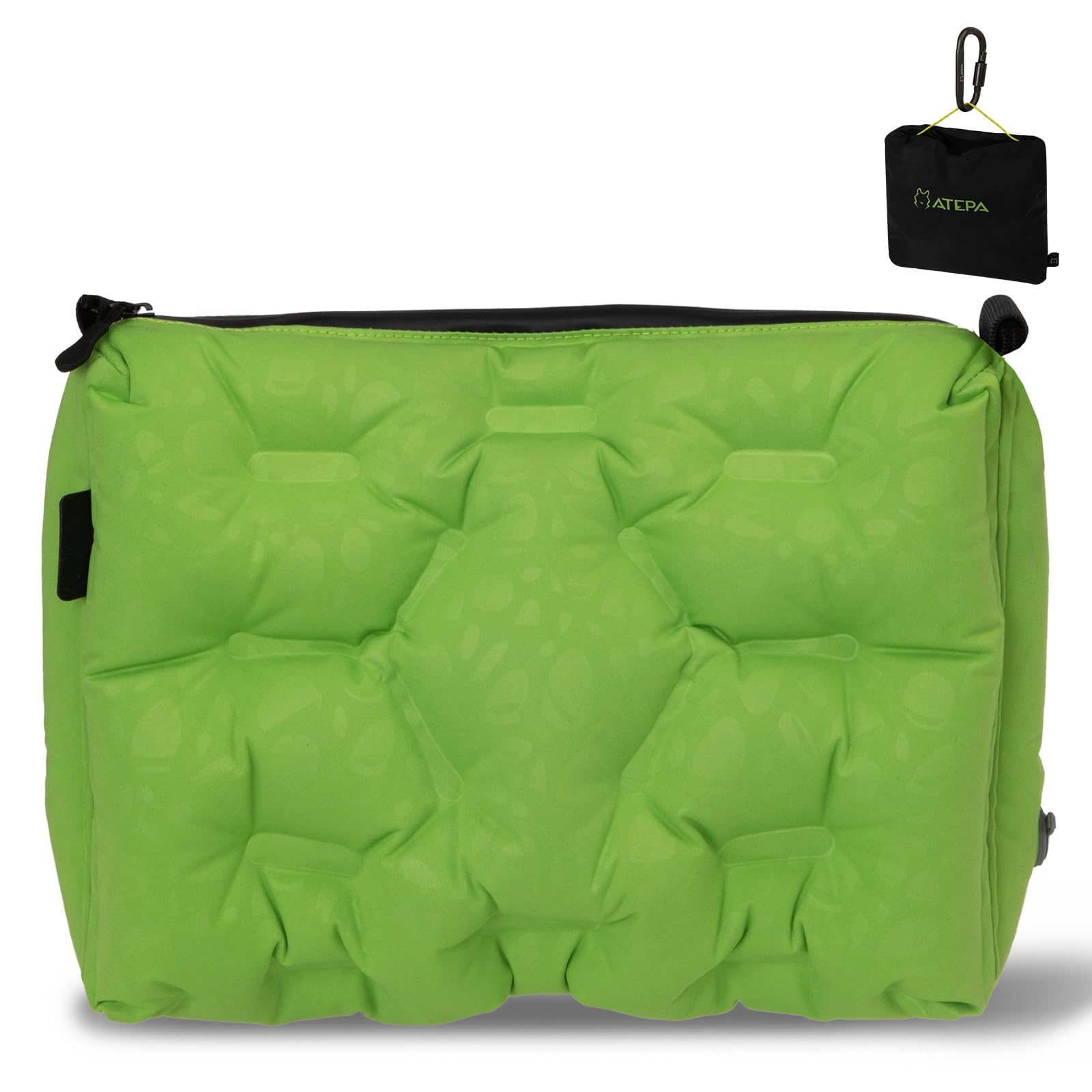 Photo 1 of ATEPA 4-in-1 Travel Cushion, Ultralight Portable Inflatable Pillow Seat Cushion Neck & Back Support Travel Bag with Zippered Protection & Convertible Strap for Airplane Camping Backpacking, Green