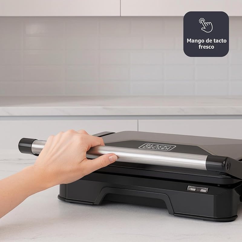 - Parrilla Grill 1000W, Apertura 180°, Antiadherente, Plancha