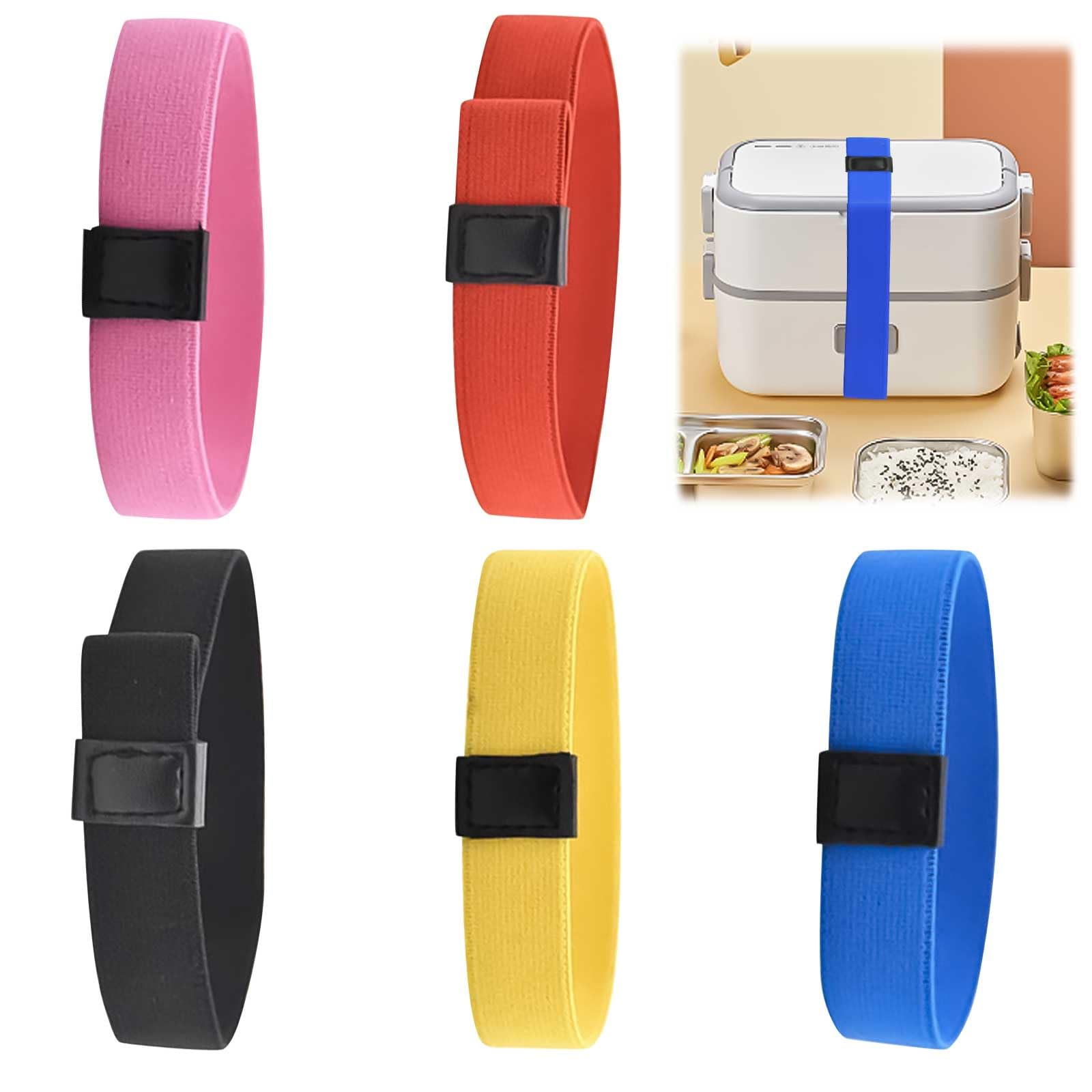 Les-Theresa 5Pcs Lunch Box Bands Elastic, Bento Box Straps Adjustable, Double Layer Lunchbox Strap for Picnic Camping Travel