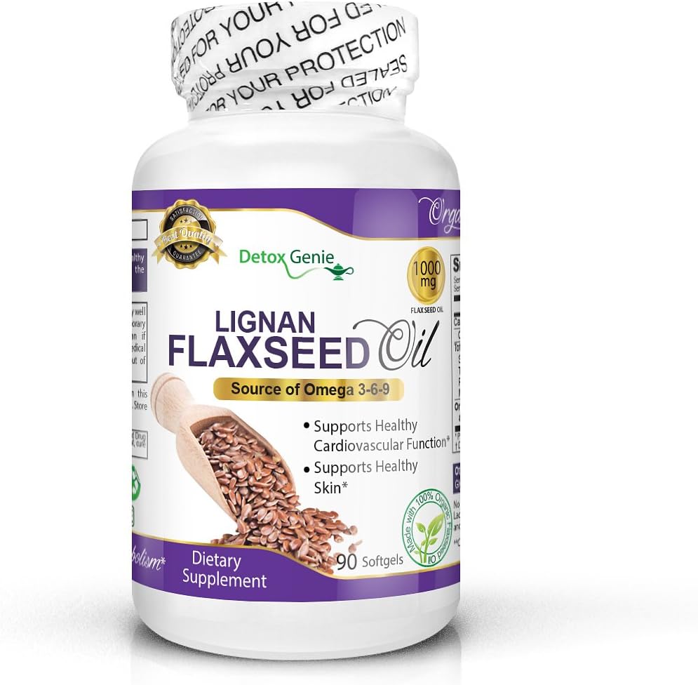 Organic Lignan Flax Seed Oil 90 1000mg Softgels Healthy Heart Hair Nails Omega 3 and Omega 6 for Men & Women 3 Month Supply