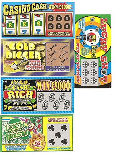 5 FAKE ALL WINNING SCRATCH OFF LOTTERY TICKETS - PRANK - GAG - JOKE by Hikingsters