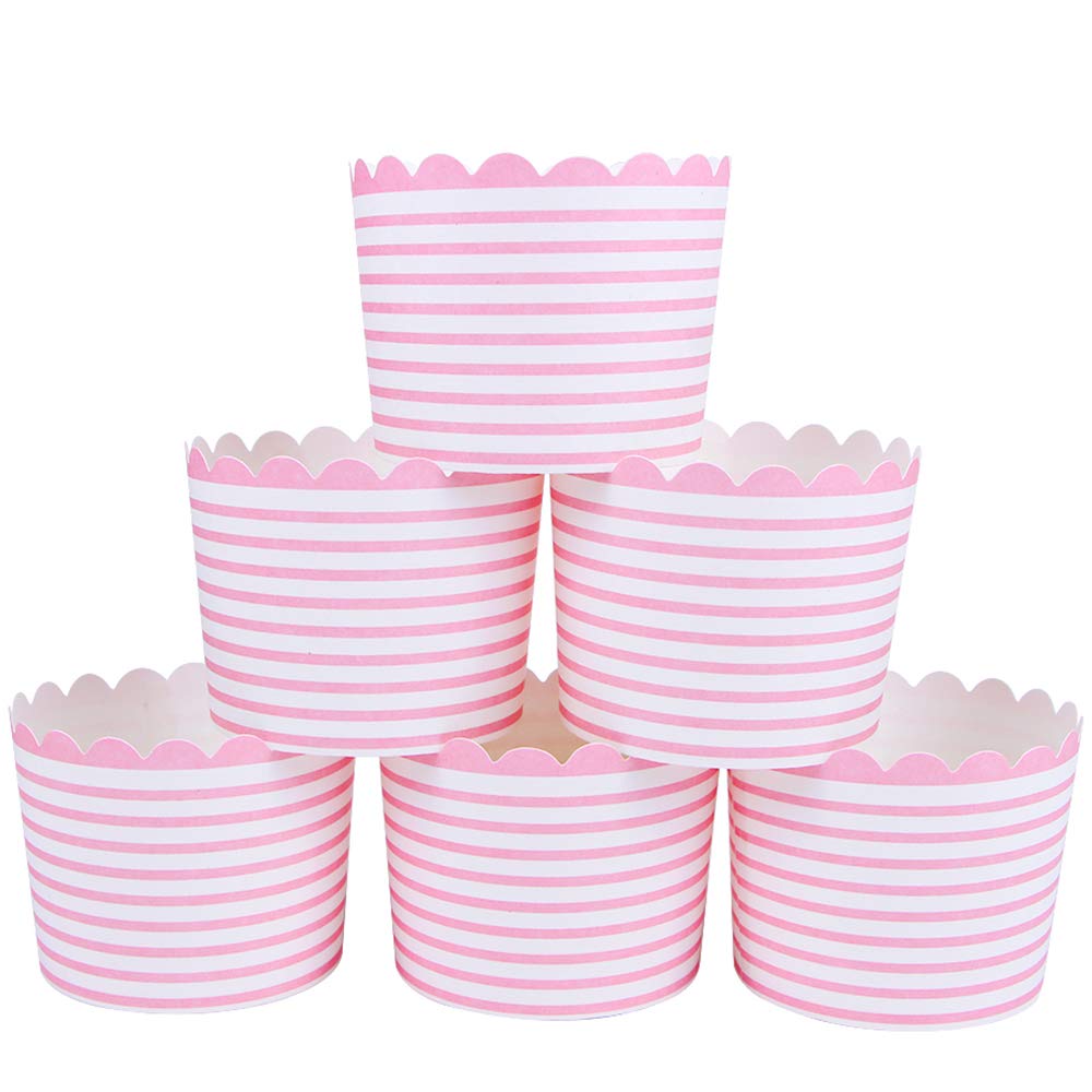 Webake Muffin Cupcake Cases Paper Non Stick 50 Pcs Baking Cups Wrapper in Pink Stripe for Cake Ice Cream Dessert Wedding Birthday Party