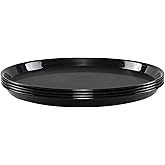 Pekky Set of 4 Round Trays for Serving Food, Restaurant Serving Trays, Black Trays for Eating Plastic