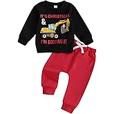 BeQeuewll Baby Boy Christmas Outfit Long Sleeve Letter Print Sweatshirt Pants Set 2Pcs Toddler Boy Christmas Outfits Winter