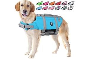EMUST Life Jackets for Dogs, Adjustable Small/Medium/Large Dog Swim Vest for Water Safety Pet Life Vest with Rescue Handle Safety Vest for Swimming Pool Beach Boating, XL, NewSolidblue