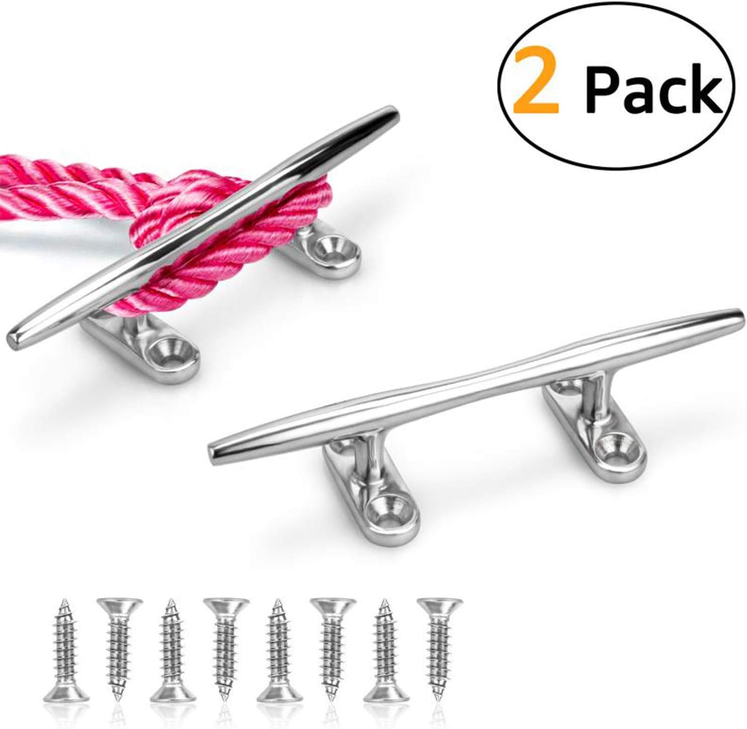 Boat Dock Cleat 6 inch Boat Cleat Open Base, Marine Heavy Duty 316 Stainless Steel with 8 Pcs Screws(2 Pcs)