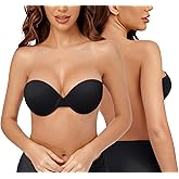 Wekofi Women’s Strapless Push Up Padded Underwire Sticky Invisible Adhesive Bra for Backless Dress