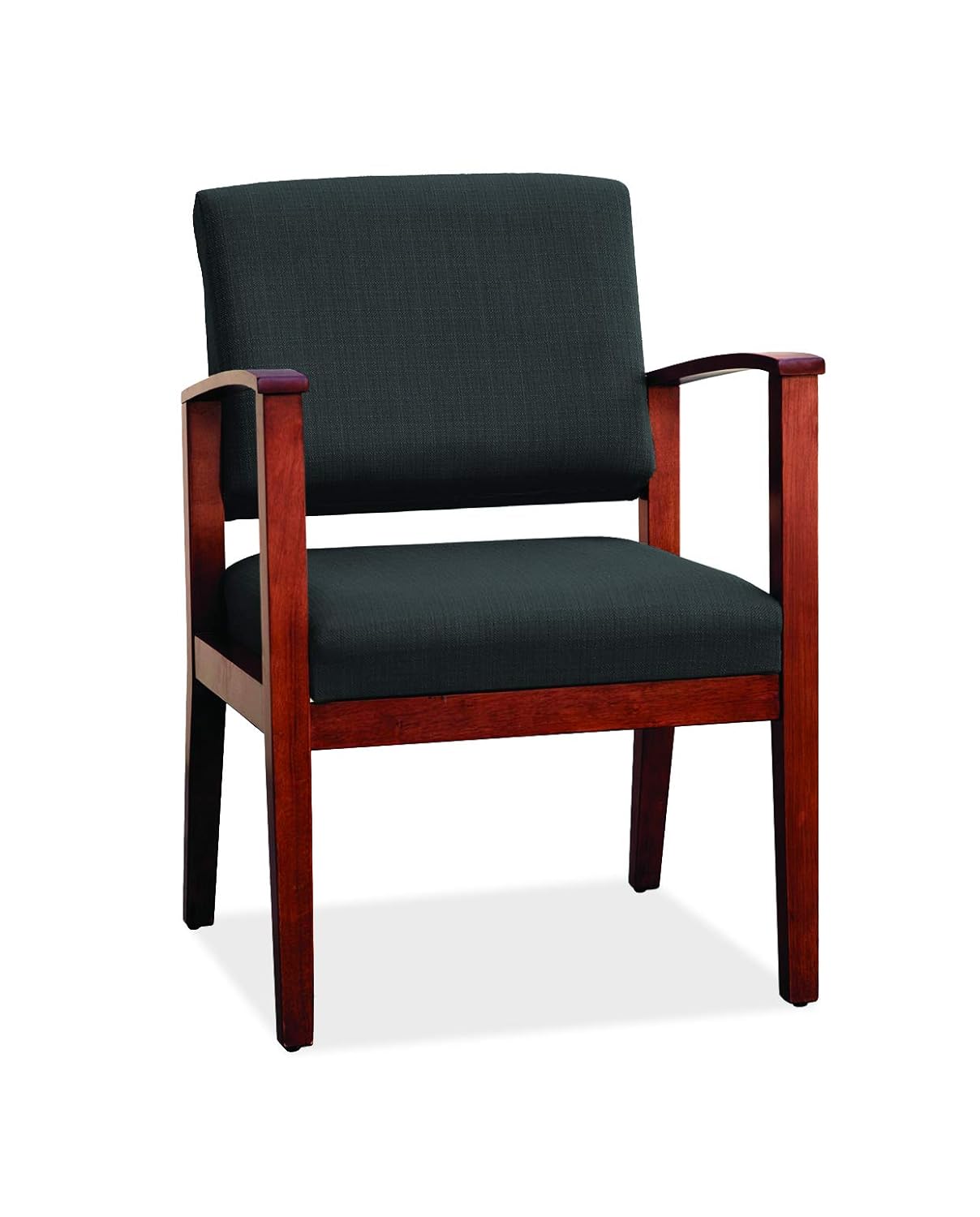 OfficeSource Chelsea Designer Office Guest Arm Chair, Cherry Finish, Black Upholstered, Sold Wood Frame, Reception, Waiting Rooms (1600CHBLK)