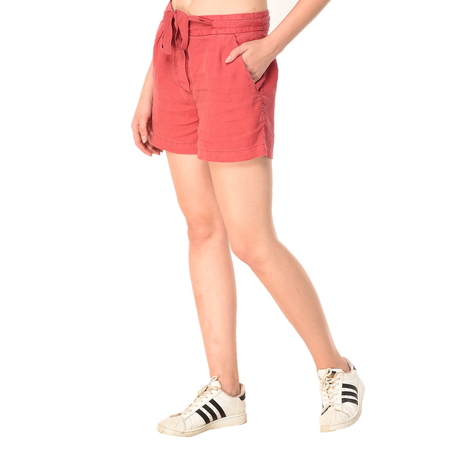 mansicollections cherry red linen shorts for women