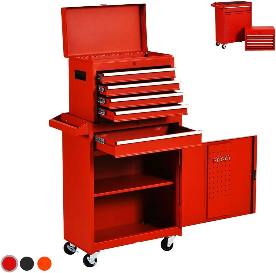 5-Drawer Rolling Tool Chest, Big Tool Box Organizer with Wheels and Drawers,High Capacity Removable Tool Cabinet with Lock for Workshop Garage (Red)