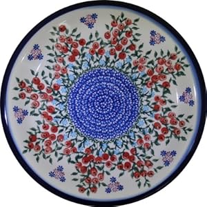 Polish Pottery Ceramika Boleslawiec 1103/282 Royal Blue Patterns Dinner Plate, 10-1/4-Inch, Red Berries and Daisies