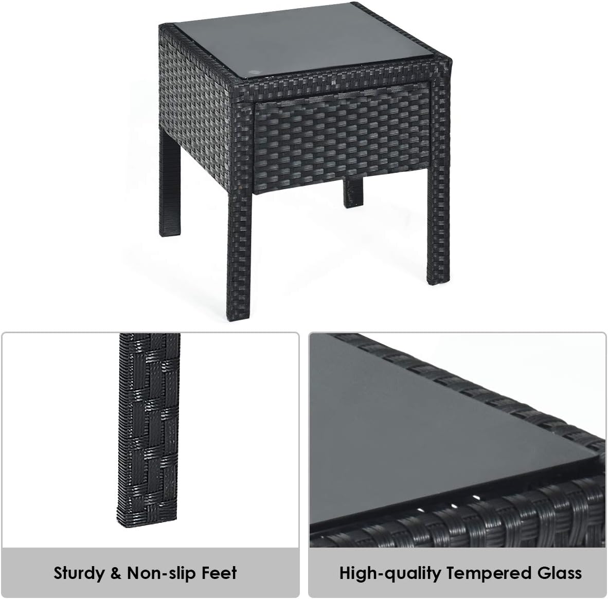 Tangkula AM0583HM 3 Piece Patio Furniture Set with 2 Cushioned Chairs & End Table, Black: Garden & Outdoor