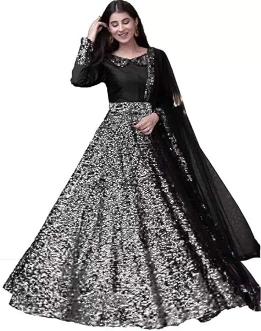 Buy Shloka Women's Velvet Sequins Semi-Stitched Anarkali Gown (Silver) at Amazon.in