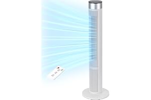 Uthfy 38 Inch Tower Fan for Bedroom, 24ft/s Fan with Remote, 80° Oscillating Bladeless Standing Fan with 3 Speeds, 3 Modes, 7.5H Timer for Room, Bedroom, Office
