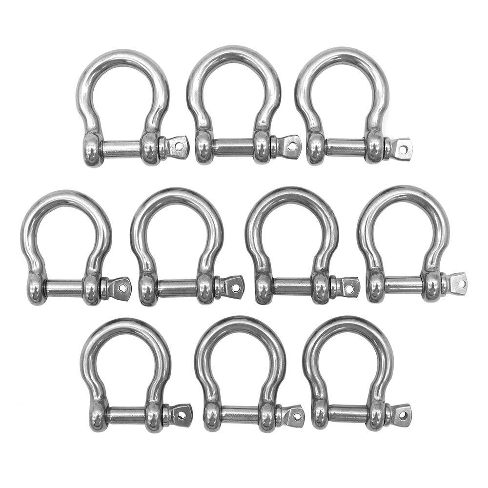 POFET Pack-of-10 M8 D Bow Ring Shackle Locks 304 Stainless Steel for Heavy Duty Rigging, Hauling, Steel Chain Link