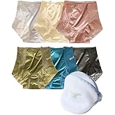 PDZXWYZ Women's Satin Panties 3-Pack - High Waist Lace Trim, Silk-Lined Comfort, 6-Pack + Wash Bag Included
