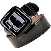 COLLBATH Wide Patent Leather Belt for Women with Adjustable Square Buckle Genuine Leather Back European Style Waist Corset Belt for Dresses Jeans Trousers