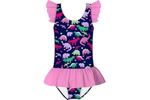 VIEILLE Toddler Little Girls One Piece Swimsuits Ruffles Bathing Suits Mermaid Dinosaur Swimwear 2-6T