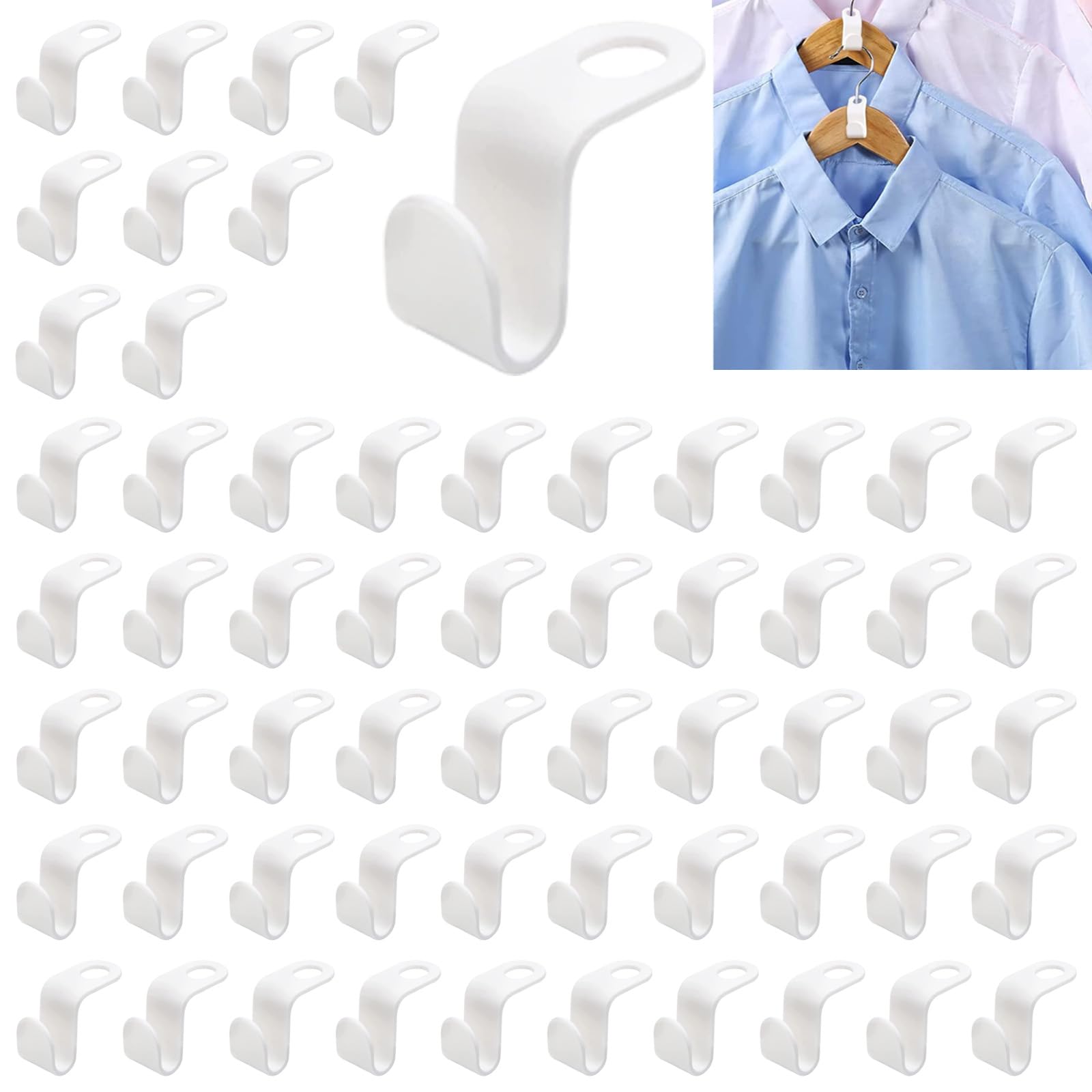 NVTEGR 60PCS Hangers Space Savers, Clothes Wardrobe Wizard Hooks, Multi-layer Space Saving Wardrobe Wizard, Hanger Connector Hooks for Wardrobe Organise Space Saving(White)