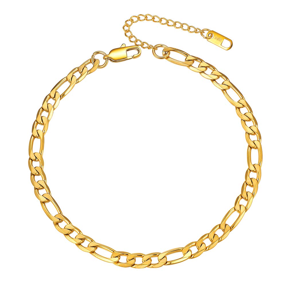 PROSTEEL Anklet for Women Adjustable Ankle Bracelet Figaro Foot Chain Summer Beach Jewellery Gold Plated 316L Stainless Steel (Send Gift Box) — image 1