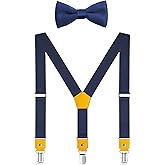 JRHEJTFZ Bow Tie and Suspenders for Boys Men Adjustable with 3 Strong Metal Clips