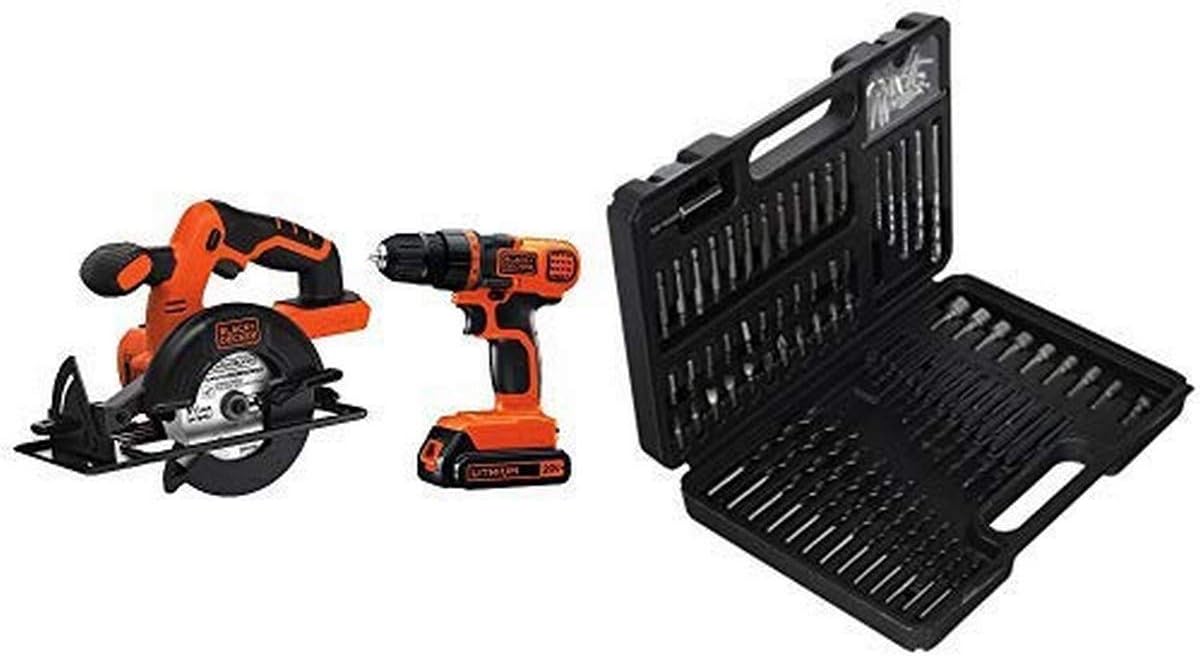 BLACK+DECKER20V MAX Drill/Driver Circular Saw Combo Kit - BD2KITCDDCS with BLACK+DECKER BDA91109 Combination Accessory Set, 109-Piece