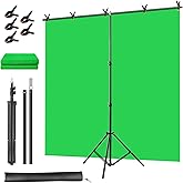 Green Screen Backdrop Kit, Portable Greenscreen Background with T-Shaped Stand, 5 Clamps & Carrying Bag for Photography, Stre
