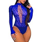 Lysvihart Womens Bodysuit Leopard Mesh Teddy Sheer Top Body Stockings Rave Outfits