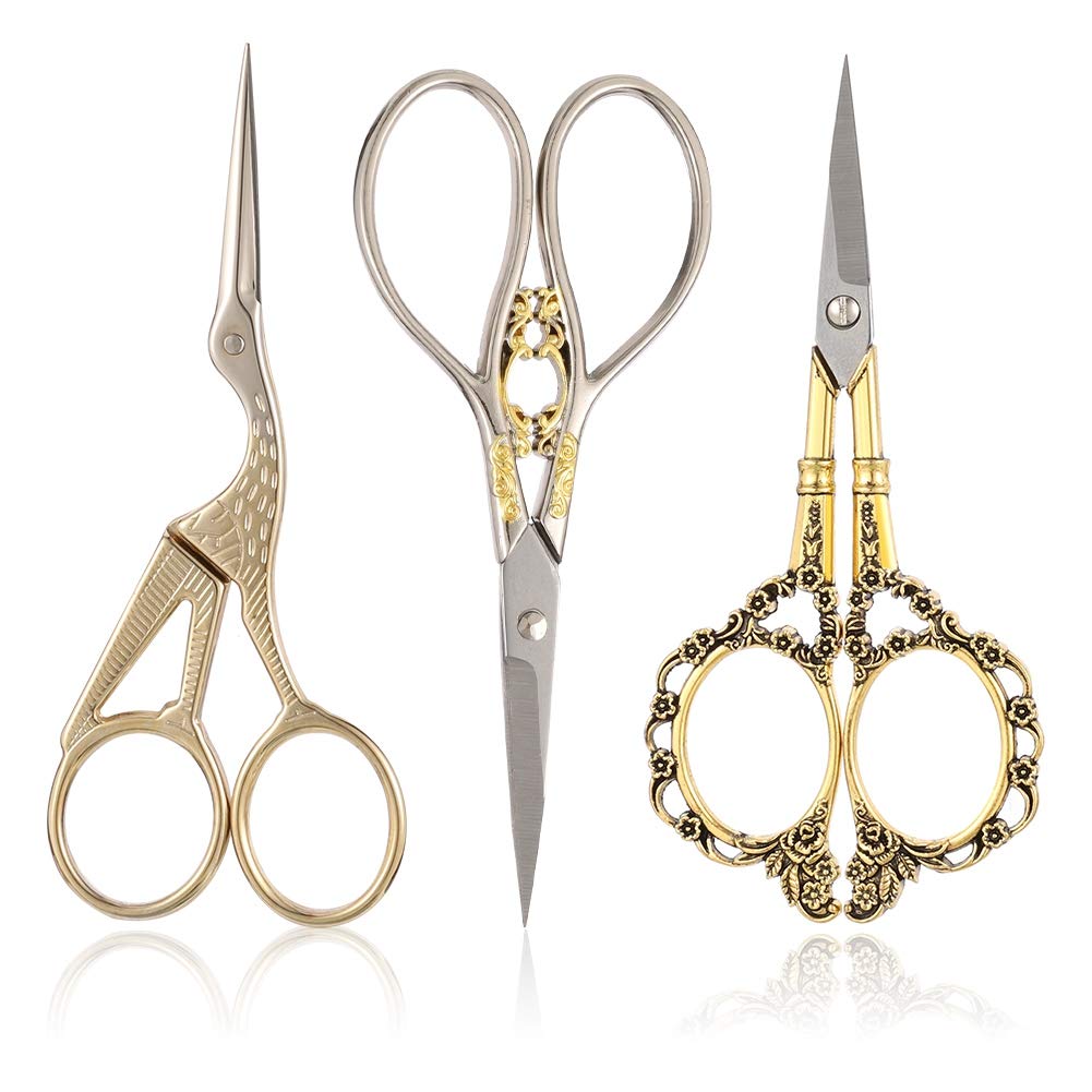 iufvbgxdh 3 Pairs 4.5 inch Vintage Classic Plum Blossom Scissors Crane Design Sewing Scissors Gold Scissors for Embroidery, Sewing, Craft, Art Work & Everyday Use