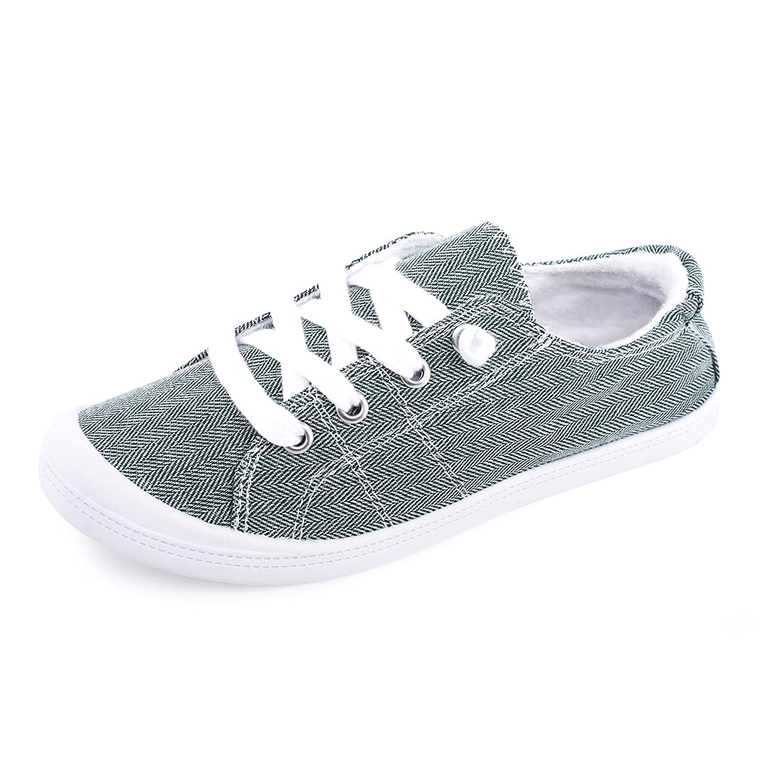 Photo 1 of Women's Slip On Canvas Sneaker Low Top Casual Walking Shoes Classic Comfort Flat Fashion Sneakers (Twill Green 09)