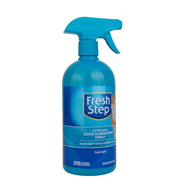 FRESH STEP CAT LITTER BOX ODOR ELIMINATING SPRAY, CAT DEODORIZER THAT NEUTRALIZES CAT URINE AND FECES SMELL ON CONTACT, PET-SAFE AND CLUMP-FREE, COMPATIBLE WITH ALL LITTER TYPES, 24 FL OZ