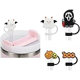Christmas Halloween Straw Covers Cap Compatible with Stanley Cup 30 40 oz, 4PCS Silicone Reusable Drinking Straw Topper Including 4 styles, Funny Party Straw Cover for Stanley. (Halloween Boo Set)