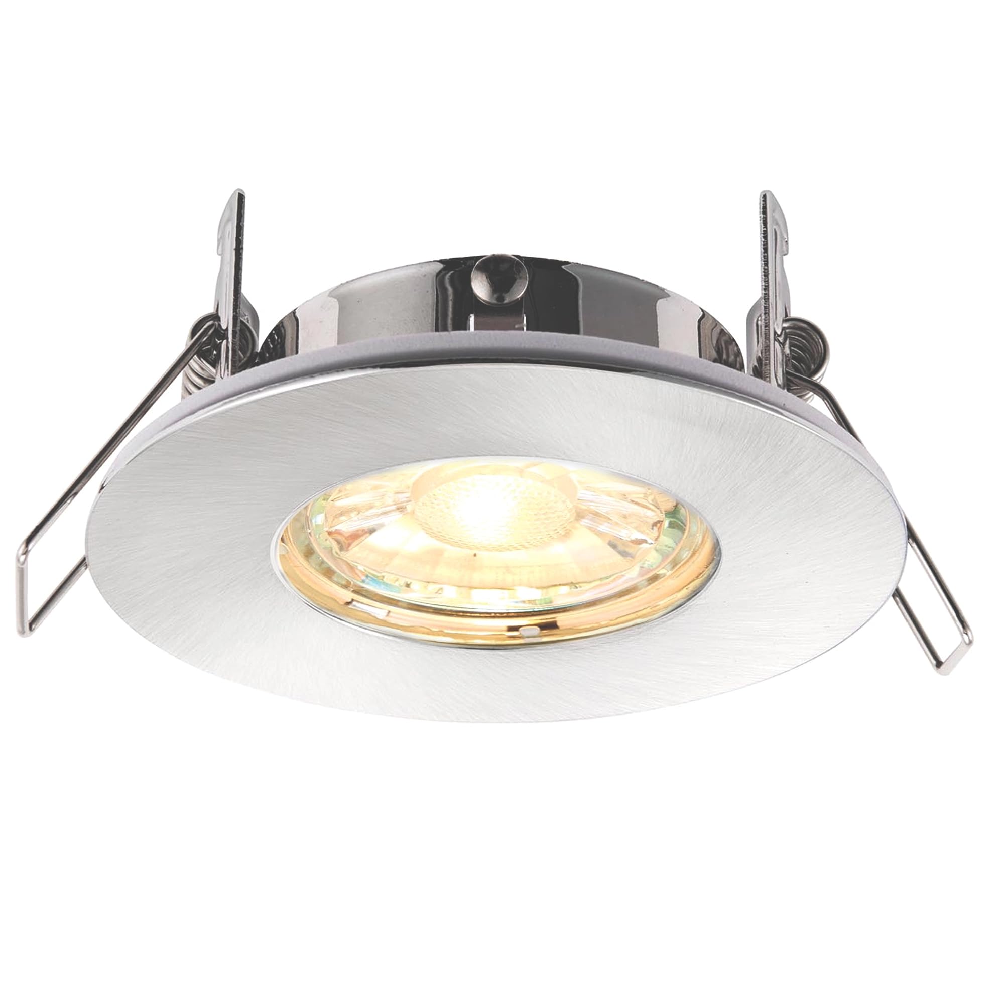 National Lighting SPECULO Ultra Slim Compact Brushed Chrome Fire Rated Downlight Recessed LED GU10 Round Spotlight Ceiling Light for Bathroom, Shower, Kitchen IP65 Rated