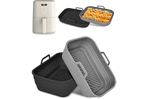 MMH Collapsible Air Fryer Silicone Liners 2-Pack for Bella 4Qt Slim Air Fryer(3.3lb Capacity), Reusable Airfryer Silicone Pot Rectangle, Non-stick Baking Basket Insert for Air Frier Accessories,Gray+Black