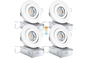 KnLnny Ware Gimbal Recessed Lighting 4 Pack, Ajustable Gimbal Recessed Ceiling Light with Junction Box,5 CCT(2700K-5500K) Selectable,9W 750LM,Dimmable,Airtight, ETL Listed