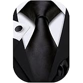Barry.Wang Plain Men Silk Ties Extra Long Stain Necktie for Wedding Business Handkerchief Cufflinks Set Solid Colors