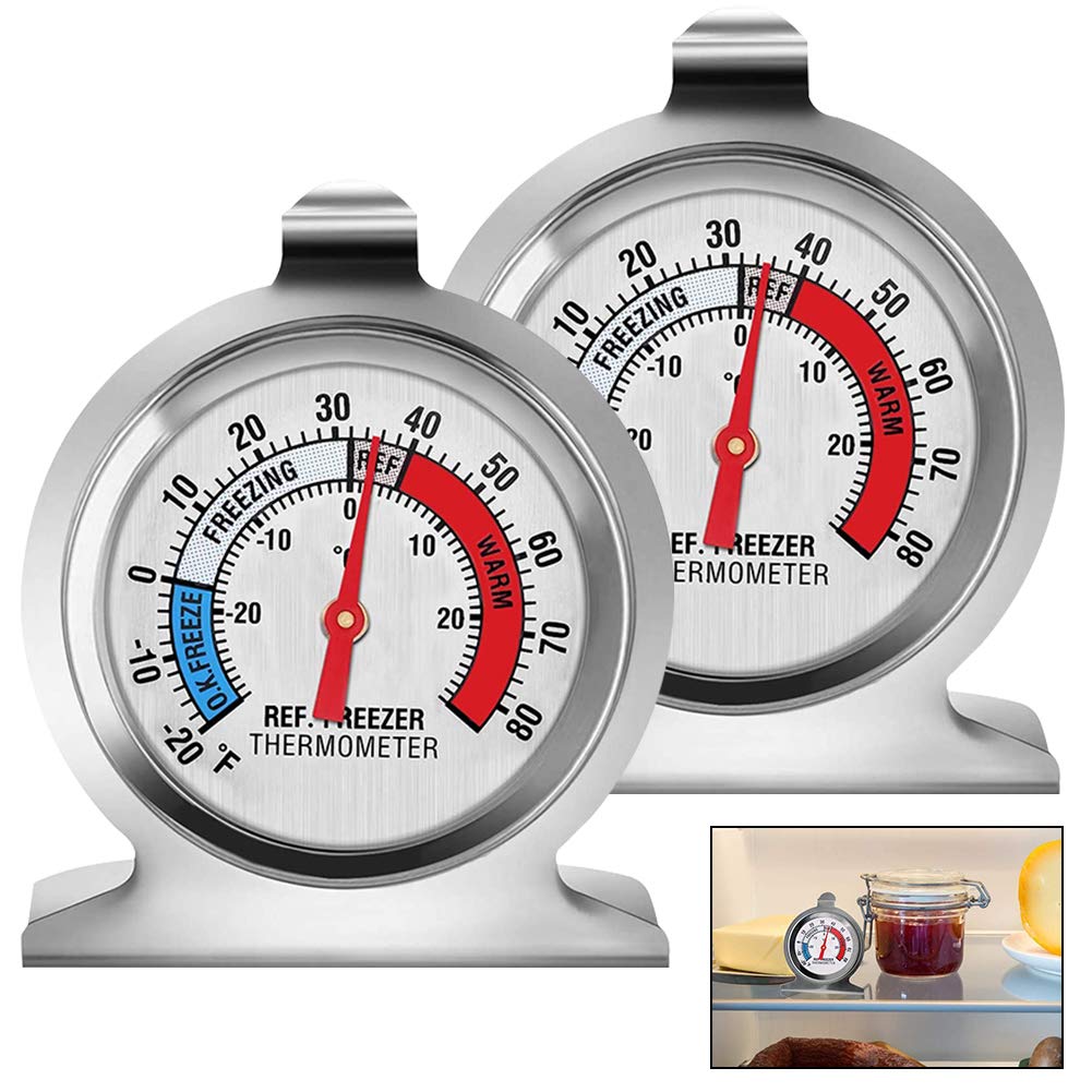 Thermometer Refrigerator,BETOY 2 Pieces Freezer Temperature Thermometer Large Dial with Red Indicator,Convenient Life Fridge Thermometers for Home, Restaurants, Cafes Refrigerator Freezer,