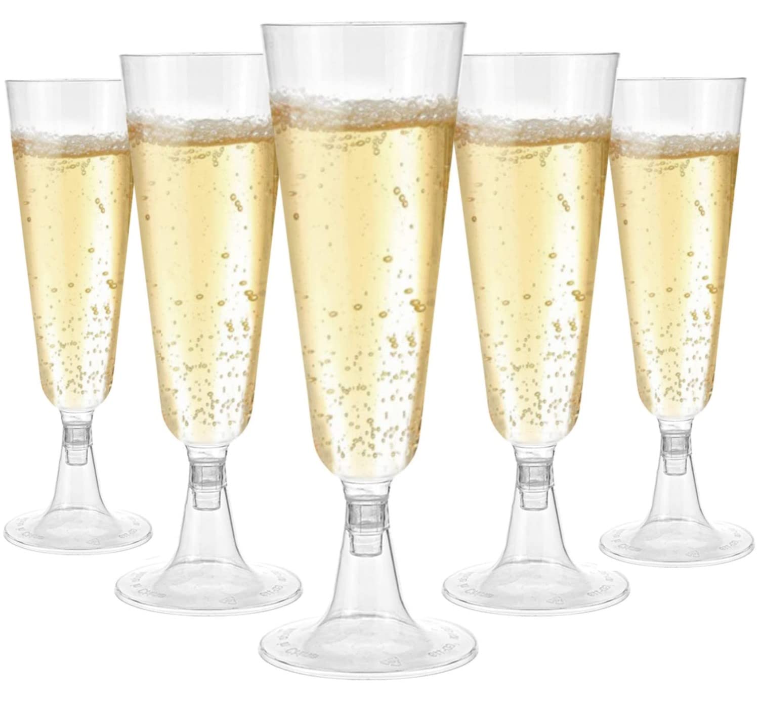 LATERN 50Pcs Plastic Champagne Flutes, 150ml Clear Champagne Glasses Reusable Stemmed Party Wine Cups for Garden Wedding Anniversary Shower Parties (5.5 x 16.5cm)