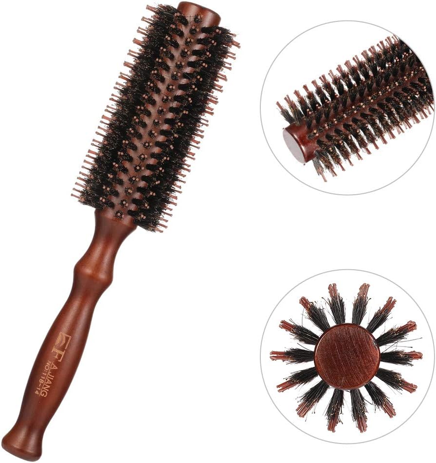 tiopeia 2 Pcs Round Brush Boar Bristle Round Hair Brush Wooden Handle Styling Brush Anti Static Quiff Roller Hair Comb for Women and Men Straightening and Curling - Image 4