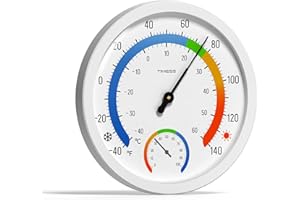 TIMESS Indoor Outdoor Thermo-Hygrometer, 10 Inch Battery-Free, Dual Dial Large Numbers Analog Wall Thermometer Hygrometer, Classic Temperature Humidity Monitor for Patio, Nursery, Storage (White)