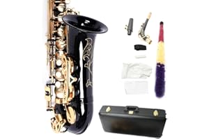 GUANGSHUOHUI Stylish Mid-range Alto Drop E Saxophone,Professional Alto Eb SAX Saxophone, Alto Saxophone with Cushions,case,carekit (Black)