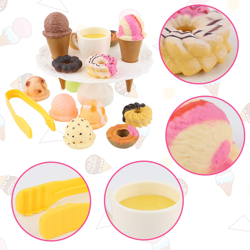 MCPINKY Pretend Play Food Set，Pretend Ice Cream Tower Balance Game Donuts Stacking Toy Play Kitchen Tea Set Educational Gifts for Boys Girls Kids