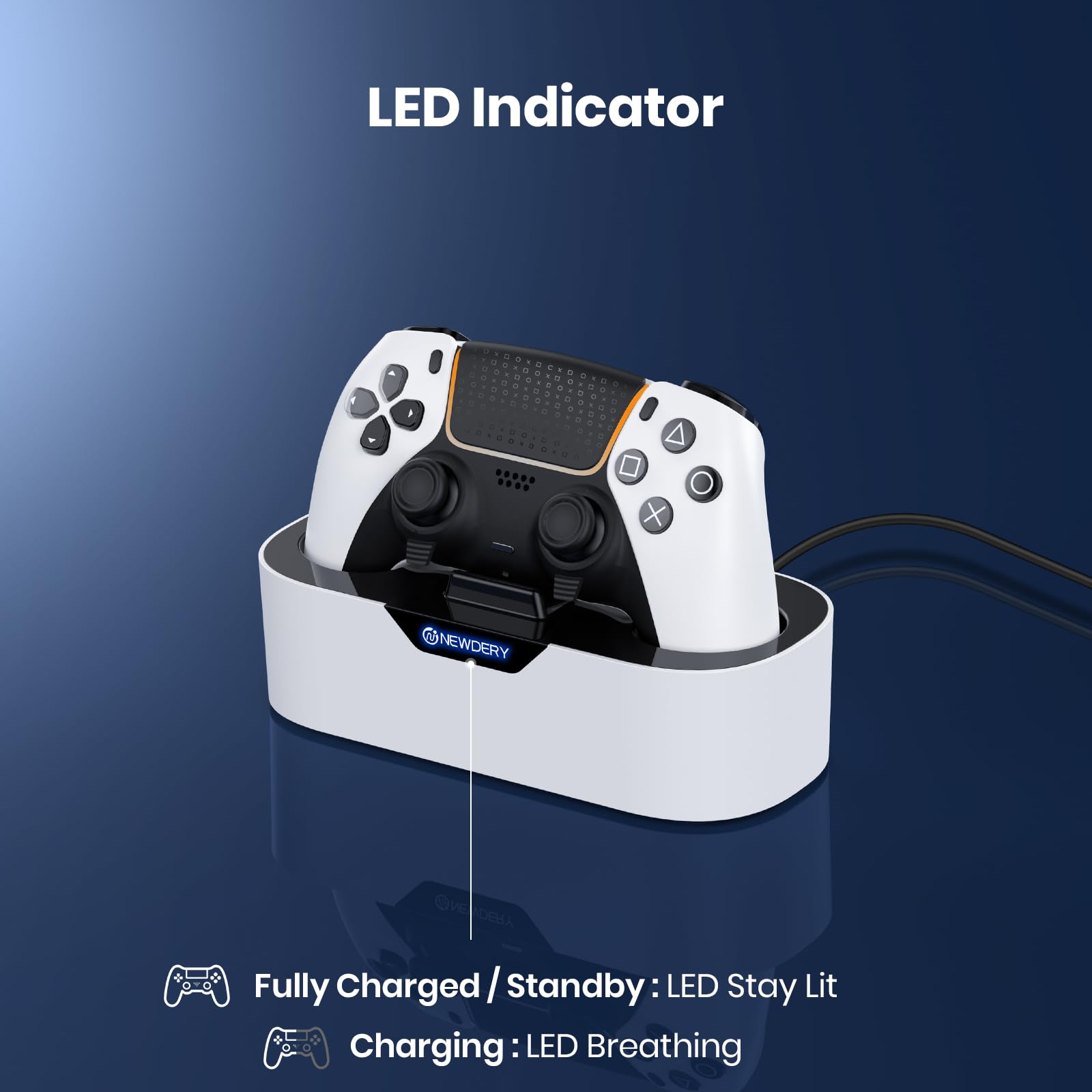 NEWDERY PS5 Controller Ladestation, Schnellladestation für PlayStation 5 Controller, Einzel Controller Ladeständer als Ersatz für PS5 Controller und PS5 Pro Controller 5