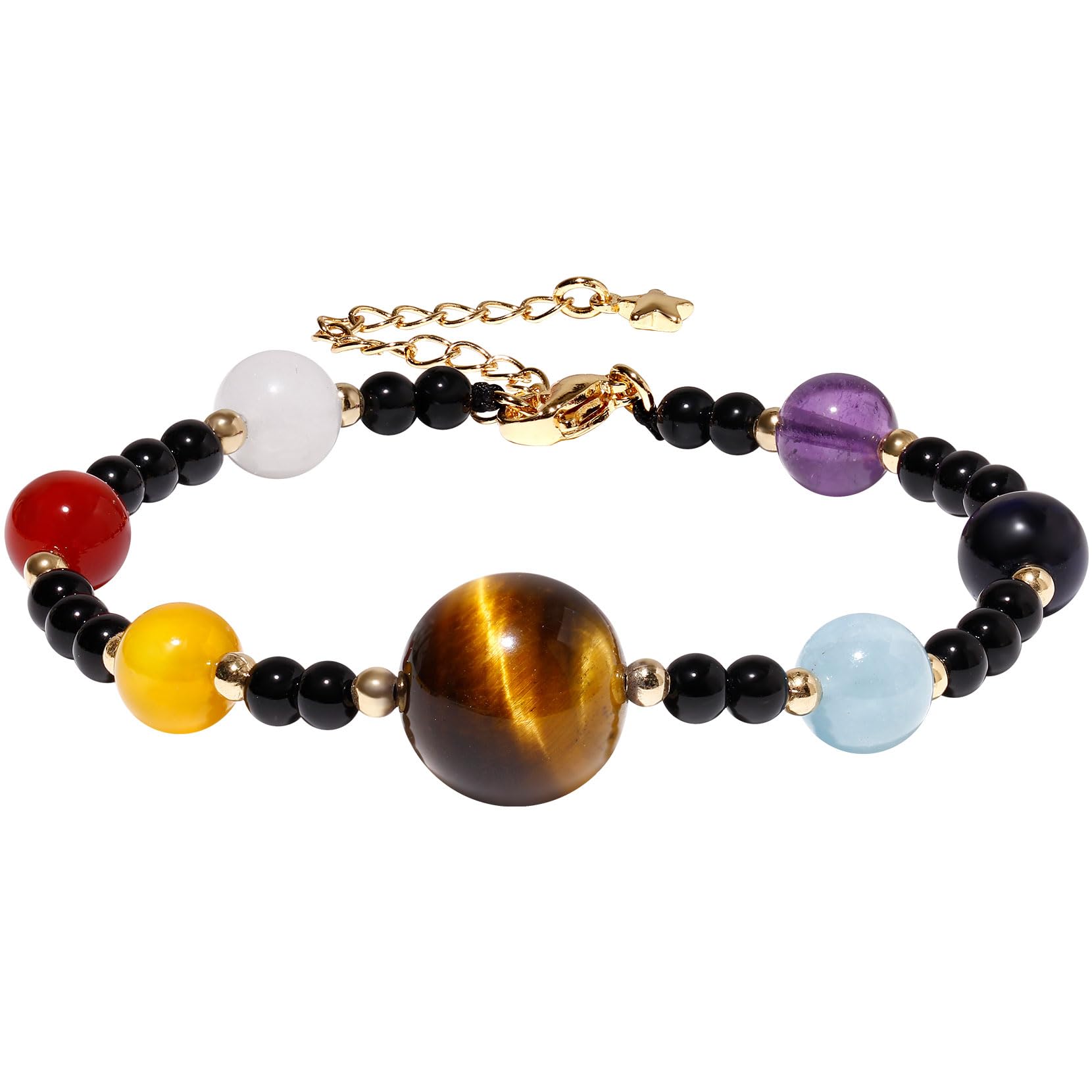 Wizock Reiki 7 Chakra Bracelets Meditation Yoga Spiritual Black Agate Beaded Bracelets for Women Adjustable Good Luck Gifts for Her