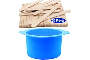 LEISENOR Silicone Wax Warmer Liner, Silicone Wax Bowl for Wax Warmer 14 oz, Non-Stick Wax Melt Warmer Wax Pot Replacement, Reusable Wax Melt Liner with 50 Pcs Waxing Sticks Body Hair Removal Sticks Bule