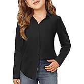 Haloumoning Girls Button Down Shirts Kids Long Sleeve Dress Shirts School Uniform Blouse 5-14 Years