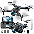 Brushless Motor Drones with 4k Camera, with 5G FPV Parameter display Handle,Quadcopter with Voice Gesture Control, Optical Flow Positioning, 360° Flip, Waypoint Fly,2 Batteries.