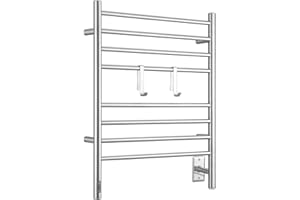 Ancona Prestige OBT 8-Bar Wall Mounted Towel Warmer with Integrated On-Board Timer and Hooks in Brushed Stainless Steel